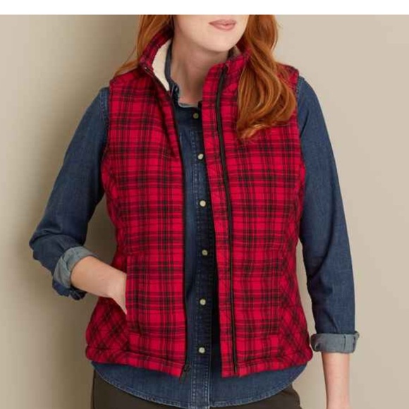 Duluth Trading Co. Sherpa Lined Buffalo Check Plaid Vest Women’s Size Large - Picture 3 of 15